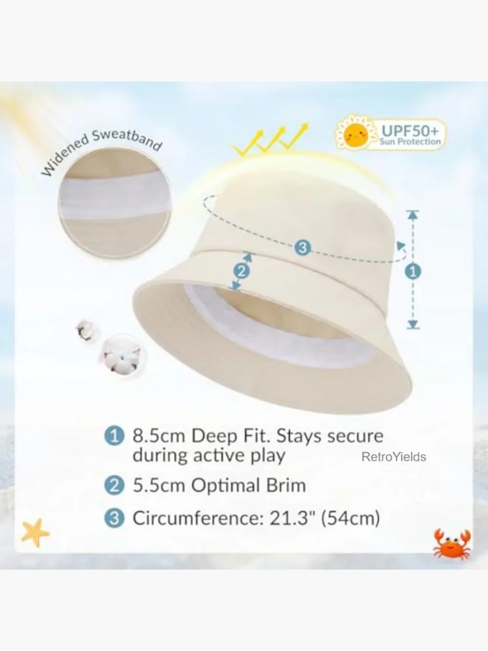 Kids Bucket Sun Hat 100% Cotton Wide Brim Packable Summer Beach Cap